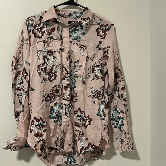 Lauren Ralph Lauren Tops - Lauren Ralph Lauren 100% Cotton Pink Floral Button-Down Shirt Work Career Office